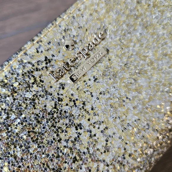 Kate Spade Story Book Gold Glitter Cosmetic Pouch - Picture 2 of 10